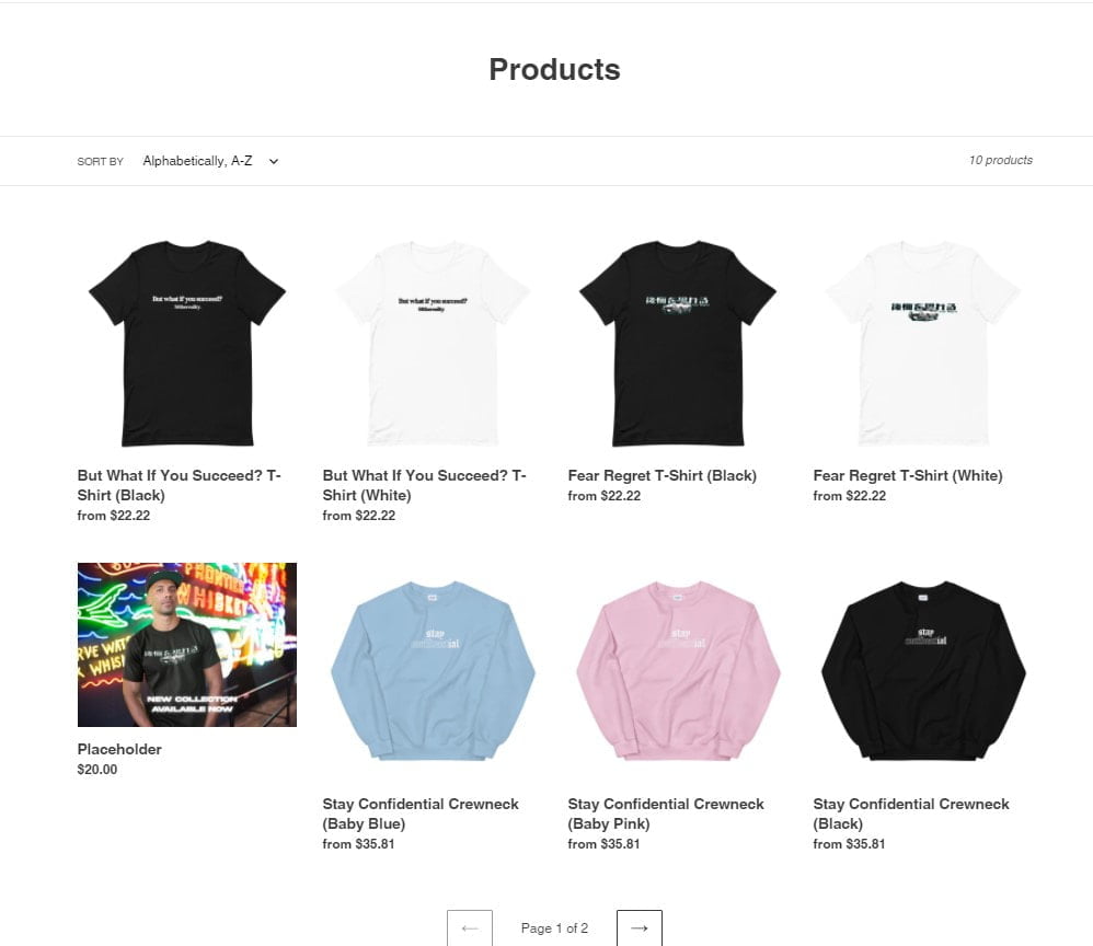 products on website